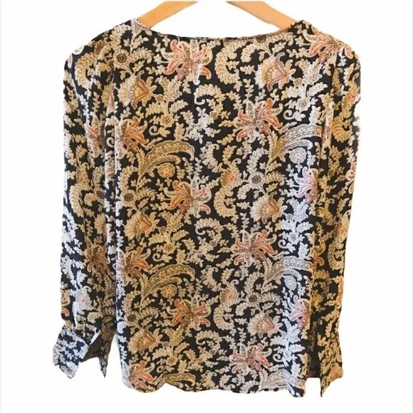 LOFT Ann Taylor - Floral Paisley  Gray Long Sleeves Lightweight Blouse SZ XSP - Picture 3 of 4